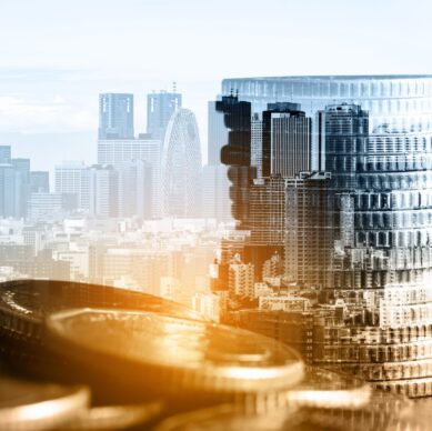 Finance and money technology background concept of business prosperity and asset management . Creative graphic show economy and financial growth by investment in valuable asset to gain wealth profit .