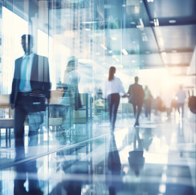 Blurred Business People Corporate Hustle and Bustle in Contempor